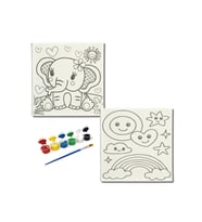 Okul Etkinliği-2'li Tuval Boyama Seti. 20x20 Cm Uv Baskı 6 Akrilik Boya 1 Fırça-model-290