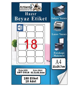 A4 Hazır Etiket 63.5x46.6 mm 10 Sayfa 1 Paket Kendinden Yapışkanlı Fotokopi Lazer İnkjet Kağıdı Yazıcılar İçin Uyumlu (Beyaz)