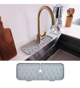 Lavabo İçin Silikon Esnek Mat Musluk Sapı Damlama Tutucu Raf Mutfak Tezgahı Sıçrama Koruma (5343)
