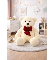 100 cm Papyonlu Büyük Peluş Ayıcık - Yumuşak Dokulu Oyuncak Hediyesi (Krem)