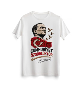 Atatürk’ün İzinde Örgü – 29 Ekim Cumhuriyet Bayramı DTG Baskılı Beyaz Tişört