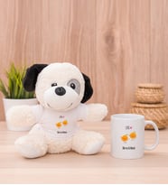 Kişiye Özel Sevimli Mandalinalar Peluş Köpek ve Beyaz Kupa