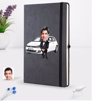 BK Gift Kişiye Özel Plakalı Erkek Volkswagen Golf Karikatürlü Siyah Termo Deri Defter 16x24cm Model 1