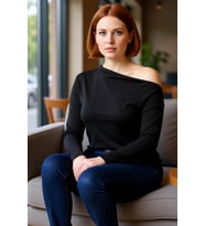 Kadın Ekru Viskon Ribana Örme Bluz Asimetrik Yaka Cool & Comfort Stiliyle İlkbahar Sonbahar Günlük