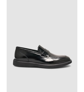 %100 Hakiki Açma Deri Erkek Siyah Klasik Loafer