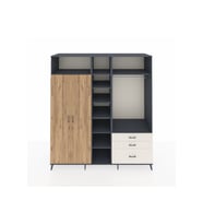 Kronos Dolap 9 Raflı 3 Çekmeceli 2 Askılı 220x59x243 Antrasit-Çam/Aytaşı