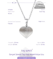 Gerçek Selenit Doğal Taşı Kalp Model Zincirli Kolye Ucu (Beyaz)
