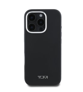 TUMI iPhone 16 Pro Kılıf TUMI Orjinal Lisanslı M-safe Şarj Özellikli Metal Yazı Logolu PU Deri Kapak (Siyah)