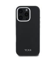 TUMI iPhone 16 Pro Kılıf TUMI Orjinal Lisanslı M-safe Şarj Özellikli Metal Yazı Logolu PU Deri Kapak (Siyah)