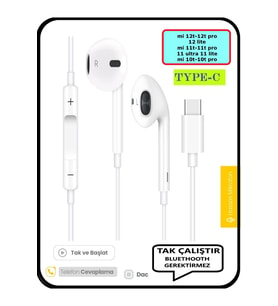Xiaomi Mi 12t 12 Pro 12 Lite Mi 11t pro Ultra 10t Pro Kulaklık Type C Kablolu Kulaklık Tak Çalıştır