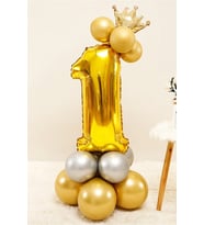 Rakam Balon Karşılama Seti 1 Yaş Rakam Balon Altın Kral Taçlı 1 Rakamlı Balon