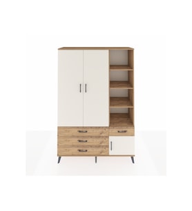 Hyperion Dolap 5 Raflı 4 Çekmeceli Tek Askılı 132x44x195 Çam-Aytaşı/Çam