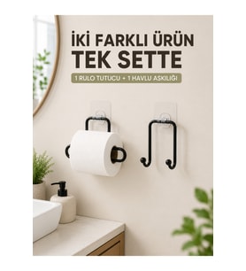 Pratik Yapışkanlı Rulo Kağıtlık ve Havlu Bez Askılığı 2 Parça