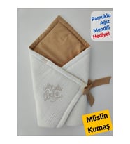 Bebek Battaniyesi Müslin Pamuklu Kundak Yumuşak Mevsimlik Yenidoğan Hastane Çıkışı Hediyelik (Ekru)