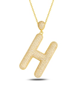 18k Serie Oro H Harfi Kadın Gümüş Kolye (Altın)