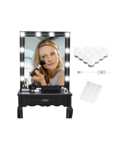 Nostaljik Hollywood Tarzı 10'lu Makyaj Aynası, Beyaz Led Işıklı, USB Bağlantılı (Krem)