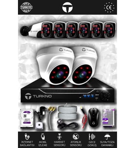 TURKNO 8 Kameralı Pania 2 İç Kamera Set 320 GB HDD Full HD Gece Görüşlü Güvenlik Kamerası Sistemi