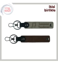 Birlikte Dinlenen Şarkıların Hatırası, Yazılabilir Deri Anahtarlık Takımı, Kül Gri-Koyu Kahve