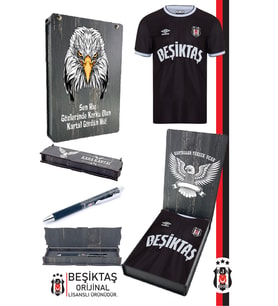 Beşiktaş Orijinal Lisanslı Nostalji Siyah Çocuk Forma + Tükenmez Hybrit Kalem Set Hediyelik Ahşap Kutu (Siyah-Siyah)