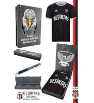 Beşiktaş Orijinal Lisanslı Nostalji Siyah Çocuk Forma + Tükenmez Hybrit Kalem Set Hediyelik Ahşap Kutu (Siyah-Siyah)
