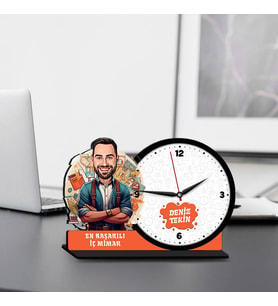 Erkek İç Mimara Hediye Karikatürlü MDF Masa Saati