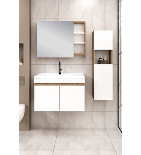 %100 Mdf 80 cm Saura Banyo Dolabı + 30 cm Saura Boy Dolabı