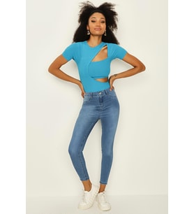 Kadın Yüksek Bel Skinny Pantolon (Mavi)