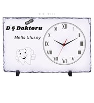 Kişiye Özel Diş Hekimi Doğal Taş Masa Saati 25x38 cm – İsim Baskılı Dekoratif Saat