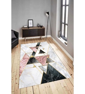 Dijital Baskılı Yıkanabilir Kaymaz Modern Renkli Salon Halısı Mutfak Halısı Yolluk ND-HY-1168 (Gri)