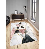 Dijital Baskılı Yıkanabilir Kaymaz Modern Renkli Salon Halısı Mutfak Halısı Yolluk ND-HY-1168 (Gri)
