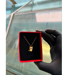 Kişiye Özel 925 Ayar Gümüş Kedi Figürlü Kolye (Gold)