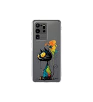 Samsung Galaxy S20 Ultra ile Uyumlu Splash Kedi Tasarımlı Şeffaf Silikon Kılıf