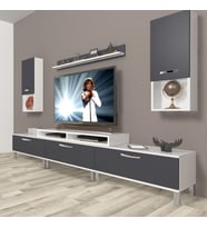 Decoraktiv Ekoflex 270DA Mdf Krom Ayaklı Tv Ünitesi Tv Sehpası - Beyaz Antrasit (Beyaz - Antrasit)