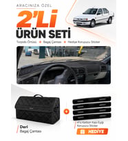 RENAULT 19 EUROPA (1996-2003) Uyumlu Torpido Örtüsü + Deri Bagaj Çantası + Sticker Seti - Siyah
