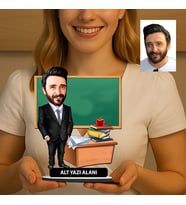 Kişiye Özel Matematik Karikatürlü 18 cm MDF Masaüstü Biblo - Öğretmen Hediyesi Öğretmene Özel Hediye