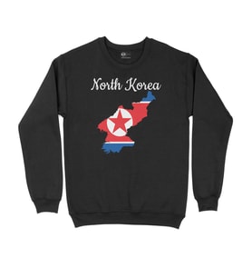 Kuzey Kore Haritalı ve Bayraklı Siyah Sweatshirt