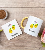 Kişiye Özel Sevimli Limonlar Sarı Kupa ve Bardak Altlığı