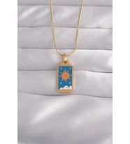 316L Çelik Gold Renk Mavi Mineli Güneş Model Tarot Kolye - TJ-BKO9026