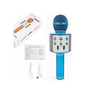 Şarj Edilebilir Telefon ve Usb Bağlantılı Karaoke Mikrofon Mavi Mavi