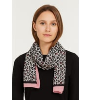 Pembe Kenarlı Leopar Desenli Şal
