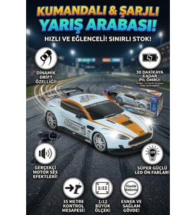 1:12 Ölçek Uzaktan Kumandalı Şarjlı Drift Arabası - Büyük Boy Işıklı ve Sesli Yarış Arabası