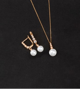 925 Ayar Gümüş Süzme Küre İnci Set (Rose)