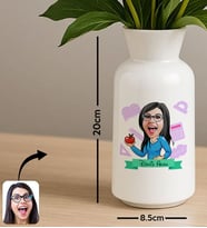 BK Gift Kişiye Özel Karikatürlü Öğretmenler Günü Tasarımlı Seramik Vazo-2, Ev Hediyesi, Öğretmene Hediye