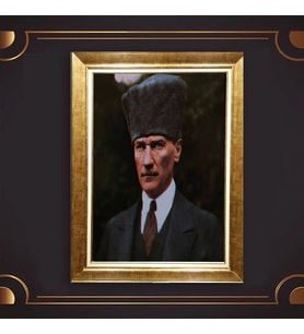 Özel Seri Paspartulu Çerçeveli Atatürk Tablo l551 (Gold)