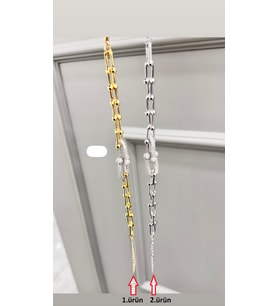 TAŞ SÜSLEMELİ UÇ KISMI YUVARLAK MODEL ZENCIR BİLEKLİK (Gold)