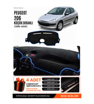PEUGEOT 206 KÜÇÜK EKRANLI (1998-2009) Uyumlu Torpido Örtüsü Torpido Kılıfı - Siyah Mavi