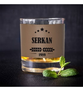 Erkeğe Hediyelik Vizon Deri Kaplama İsme Özel Viski Bardağı