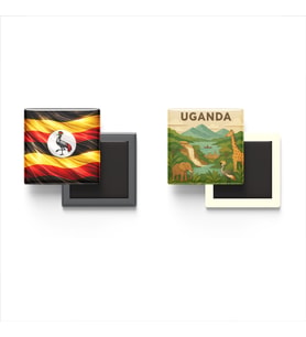 Buzdolap Magnetleri - Uganda Bayrağı ve Paper Cut Tema - 2'li Set Magneti