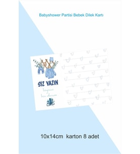 Babyshower Partisi Erkek Bebek 8 Adet Bebek Dilek Kartı 10x14 cm Karton