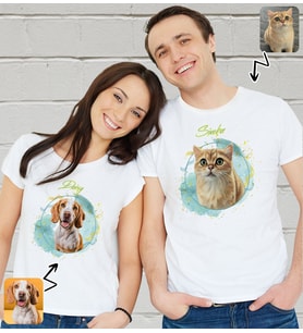 BK Gift Kişiye Özel İki Evcil Hayvan Tasarımlı Beyaz Tişört-1, Sevgiliye Hediye, Arkadaşa Hediye, Trend T-Shirt